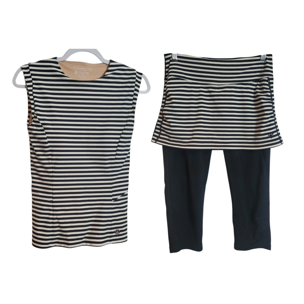 Coolibar Kaylana Tank and Skort Leggings Set Black White Striped UPF 50+ Small